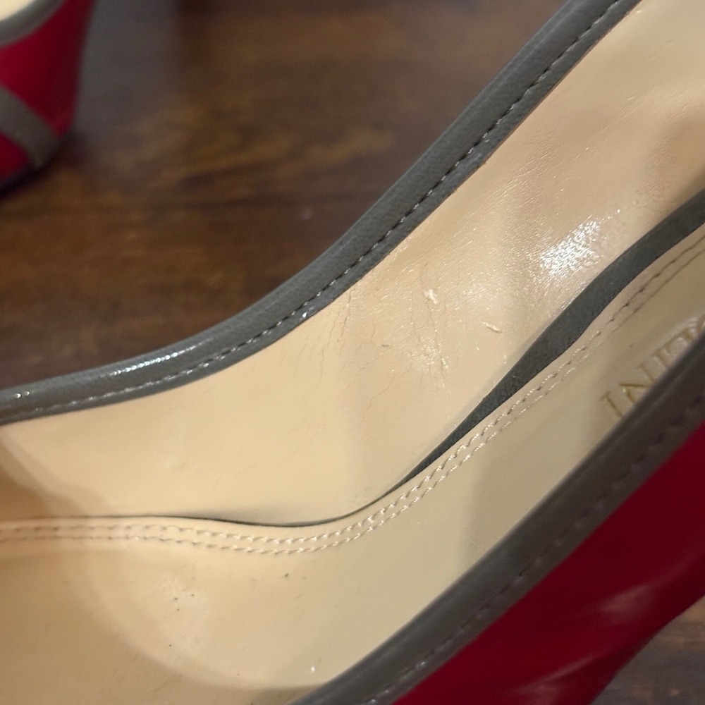 Enzo Angioloini Red Patent Leather Pointed Stiletto 3-inch Heel Gray‎ Bow (5.5) - Picture 8 of 12